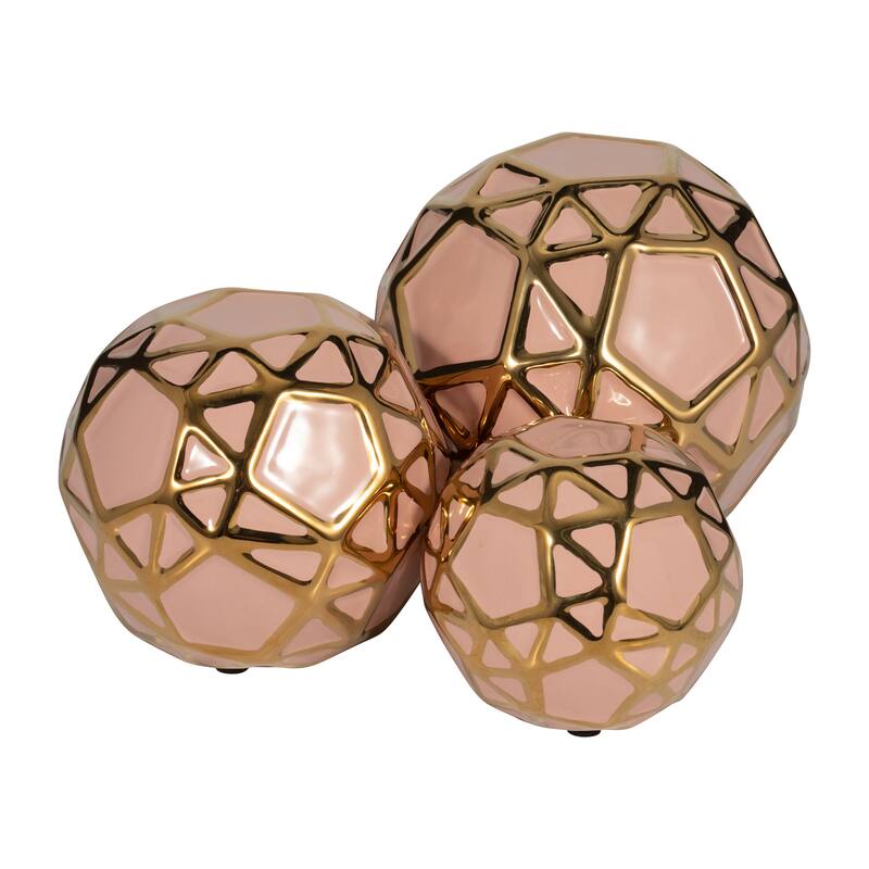 Sagebrook Home Gold Accented Abstract Modern Coastal Decorative Orbs Set of 3