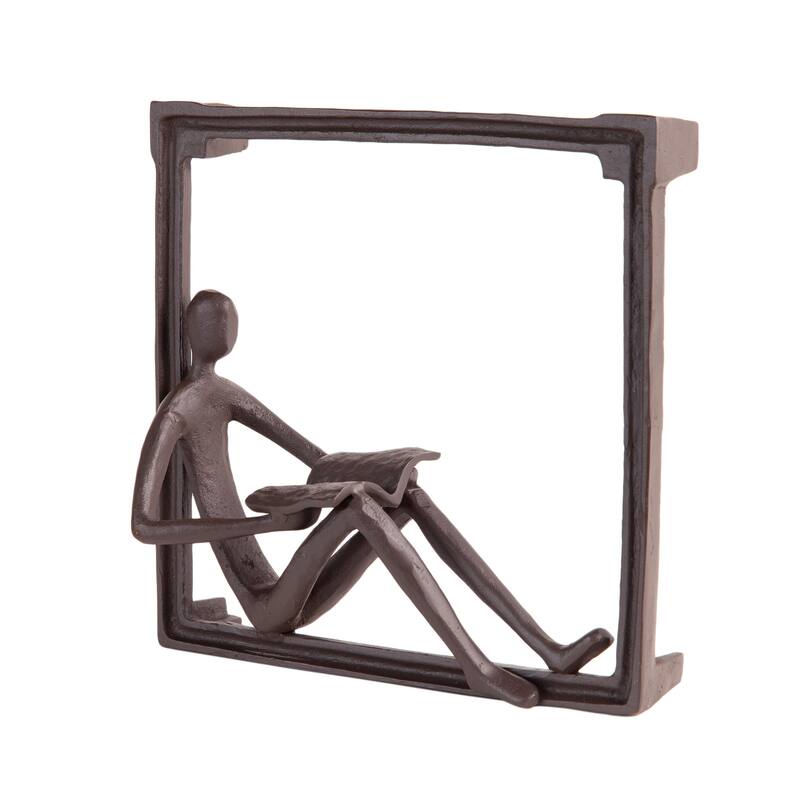 Man Reading on a Window Sill Hanging Wall Art Iron Sculpture