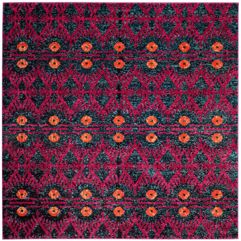 SAFAVIEH Monaco Brunhildis Distressed Boho Rug - 5' Square - Magenta/Multi