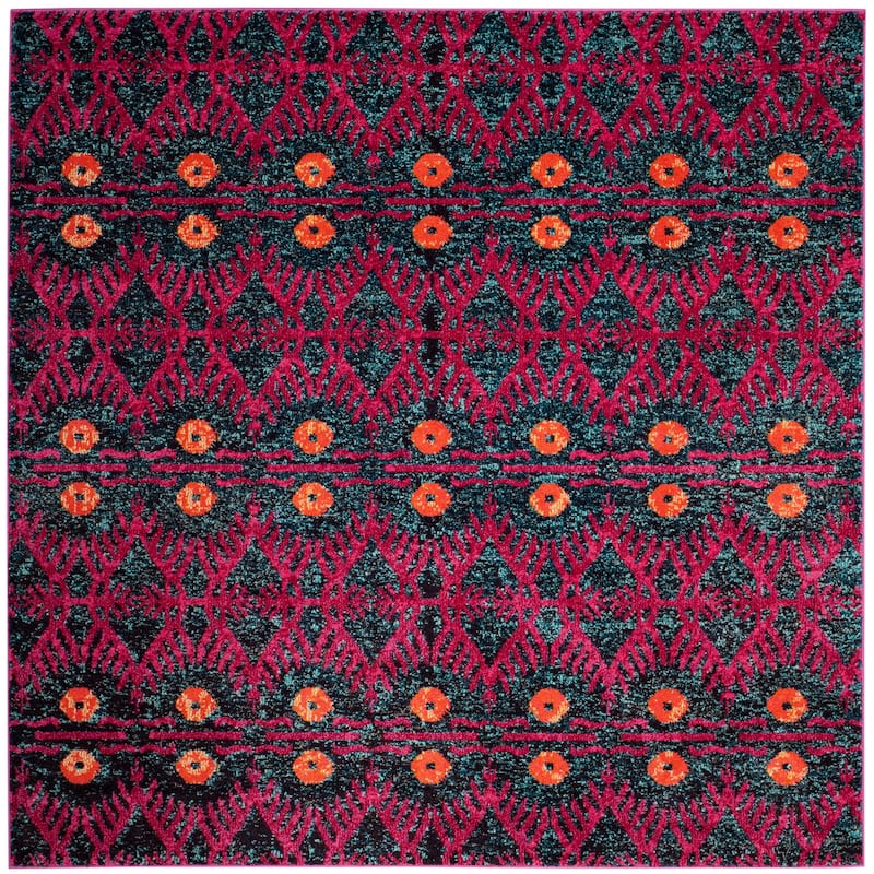 SAFAVIEH Monaco Lumturije Distressed Boho Rug - 5' x 5' Square - Magenta/Multi