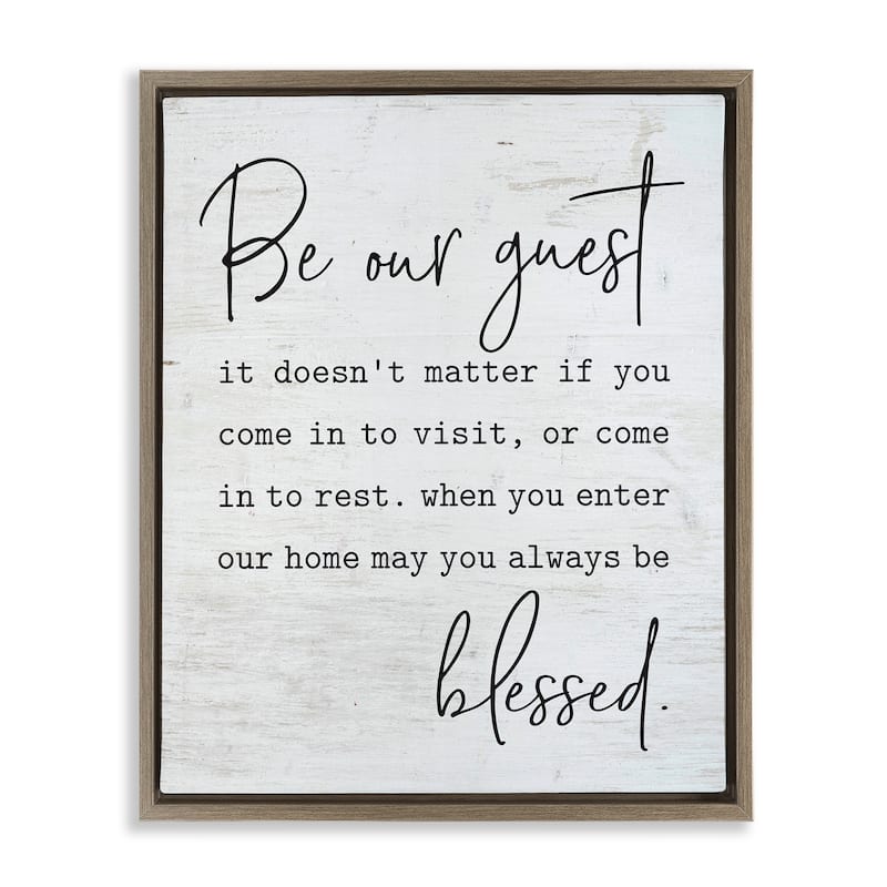 Stupell Be Our Guest Home Family Inspirational Word On Wood Texture Design Floater Frame - Off-White