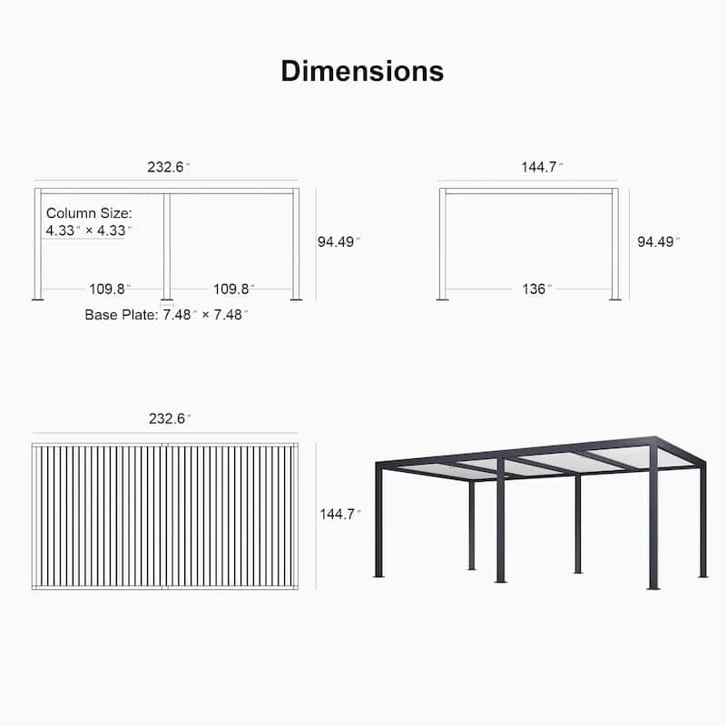 PURPLE LEAF Louvered Pergola with Solar Lights Hardtop Gazebo for Patio