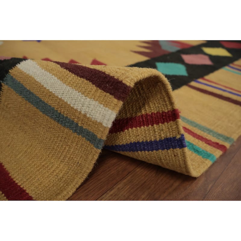 Hand Woven Oriental 100% Wool Carpet Southwestern Tribal Yellow & Gold Kilim Area Rug - 9' 10'' X 8' 2''