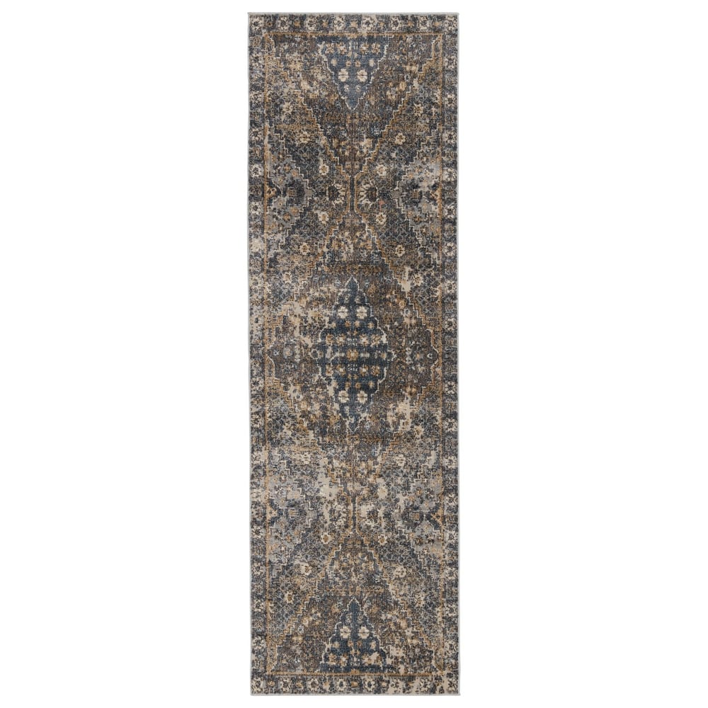 Julia Indoor/ Outdoor Medallion Blue/ Gold Area Rug