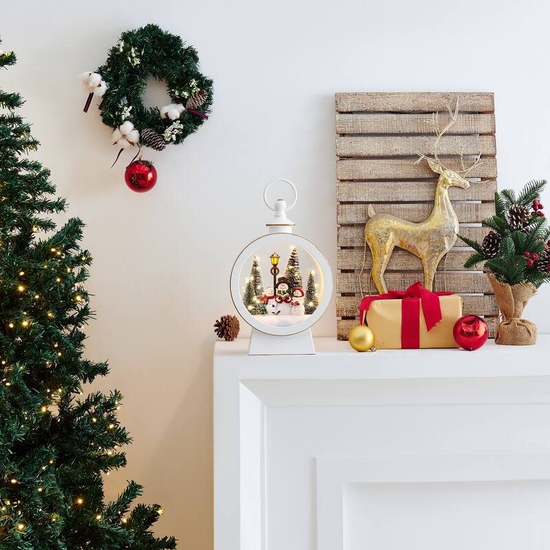 LED Lighted Snowman Family Winter Scene Lantern Christmas Decoration - 15"