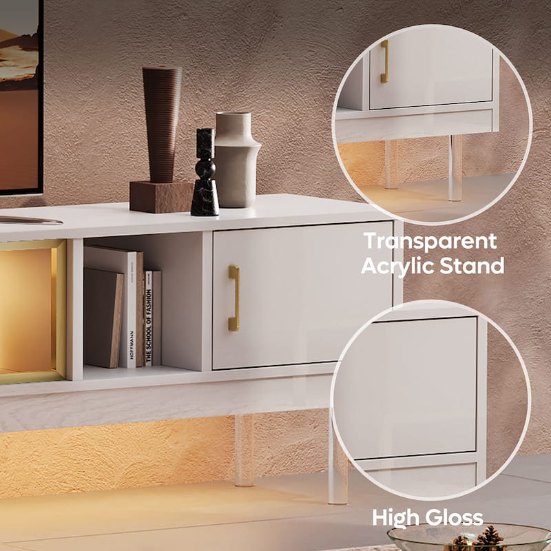 High Gloss LED TV Stands Modern Entertainment Center for 85" TV with Drawer - 80 inches