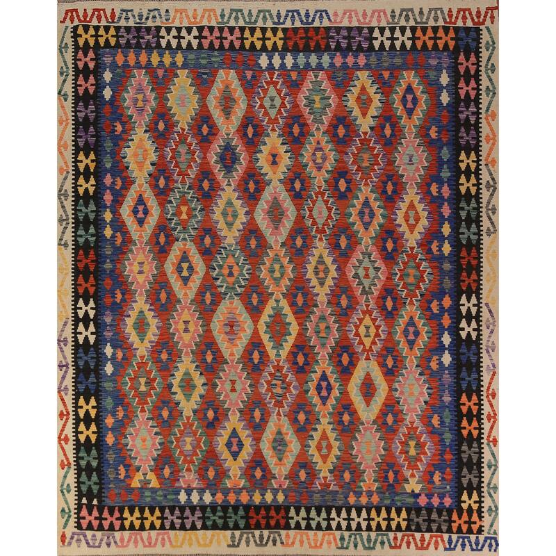 All-Over Kilim Oriental Area Rug Hand-Woven Wool Carpet - 8'5"x 9'9"