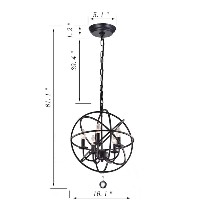 Notus Black-finish Metal and Crystal 5-light Foyer Pendant