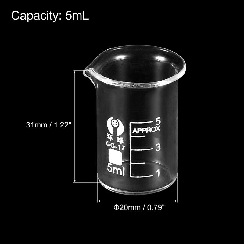 2Pcs 5ml Low Form Glass Beaker, 3.3 Glass Graduated Measuring Cups - Clear - Clear
