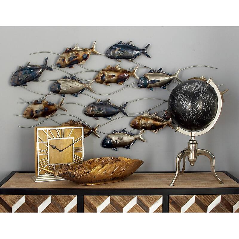 Blue Metal Indoor Outdoor Fish Home Wall Decor with Silver and Bronze Accents - Blue