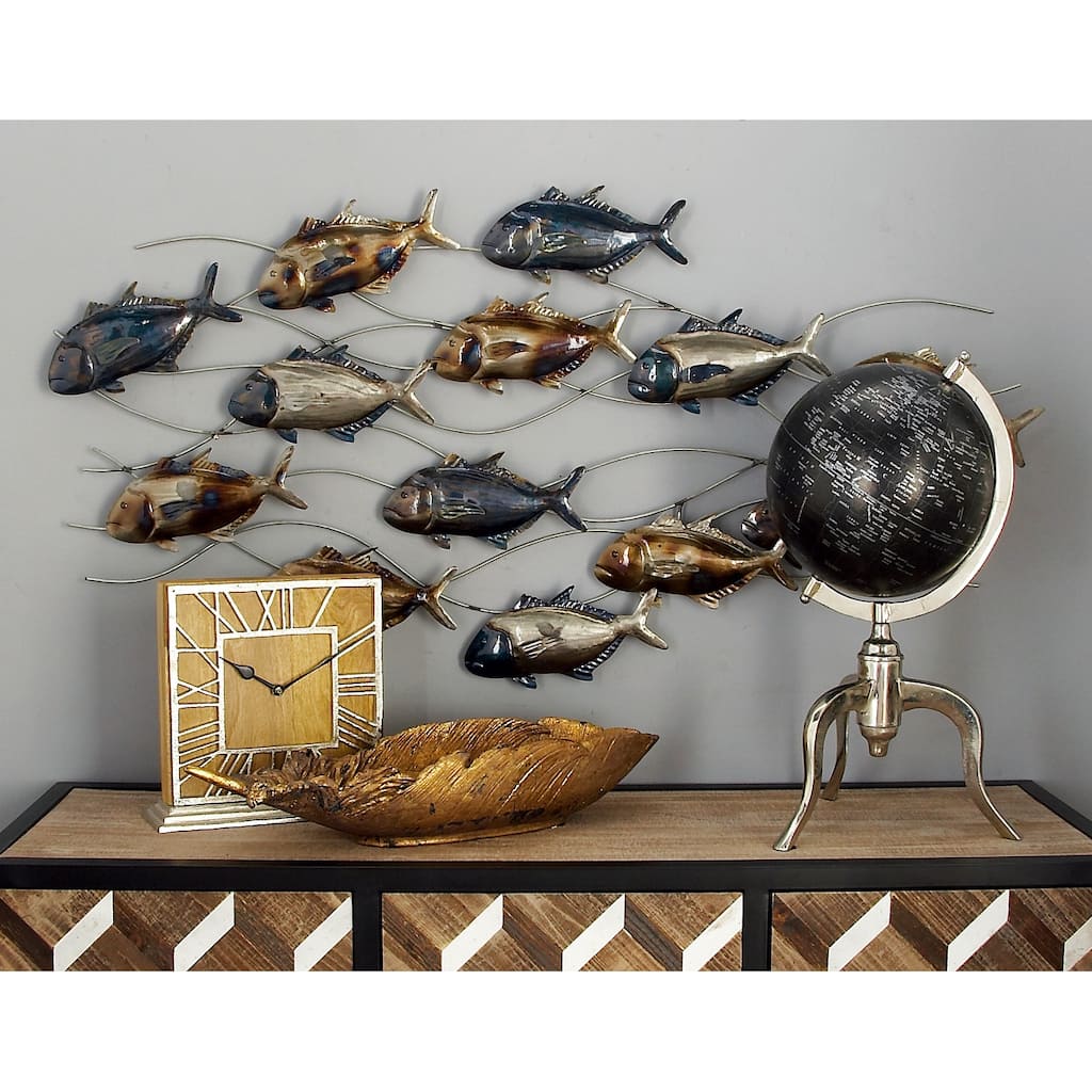 Blue Metal Indoor Outdoor Fish Home Wall Decor with Silver and Bronze Accents