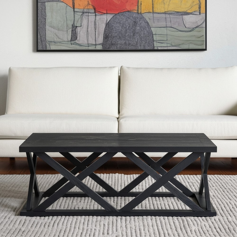HomeRoots 48" Black Solid Wood Geo Frame Coffee Table - 48' X '17.5' X '28