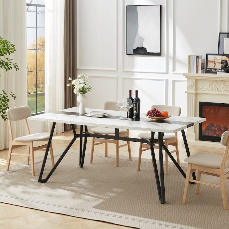 Elegant 70.9" Rectangular Dining Table – Premium Marble-Grain Waterproof Surface, 8-Seater Design with Adjustable Height Legs‌.