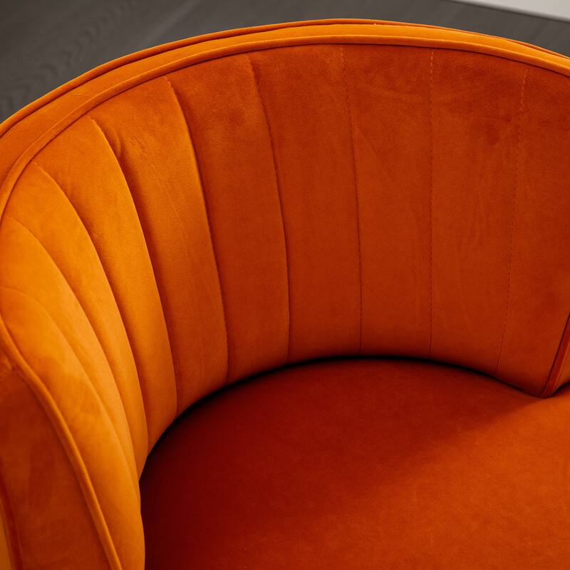 Orange Modern 25.2" Upholstered 360° Swivel Barrel Chair with Wide Upholstered and Sturdy Hardwood Frame