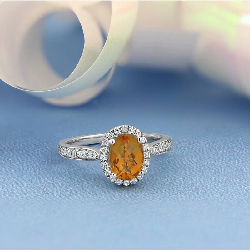 Auriya 1 9/10ct Fancy Oval Citrine Halo Diamond Engagement Ring 1/4ctw 14k Gold