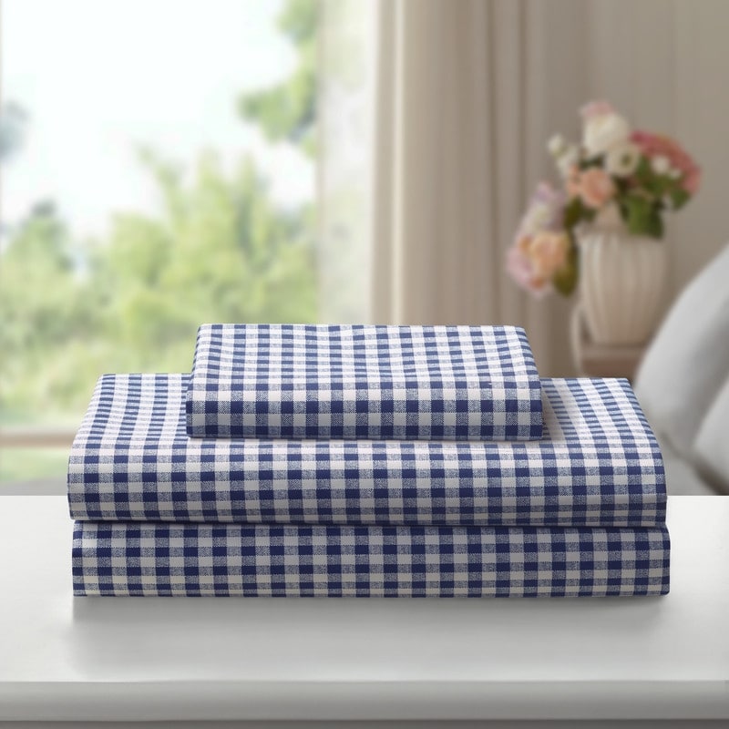 Laurel & Mayfair Gingham 100% Cotton Percale Sheet Set, Navy