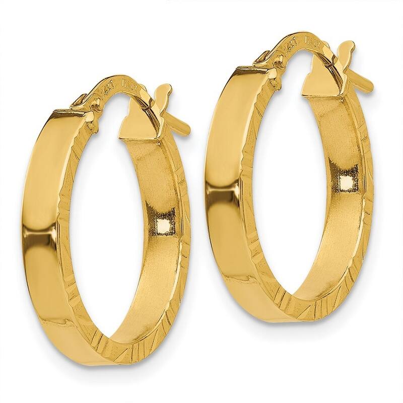 Curata 14k Yellow Gold Sparkle Cut Edge Polished Hoop Earrings - 20x18.75mm