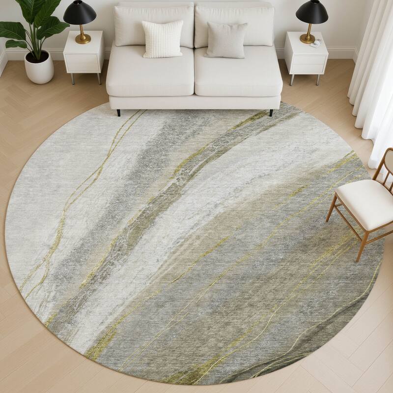 Premium Washable Super Soft Modern Motion Mayfield Rug - Pewter - 8' x 8'