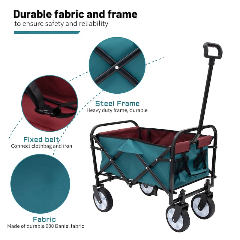 Collapsible Foldable Wagon Cart Beach Wagon Heavy Duty Utility Cart For For Camping With 3Pcs Plastic Liner Bag