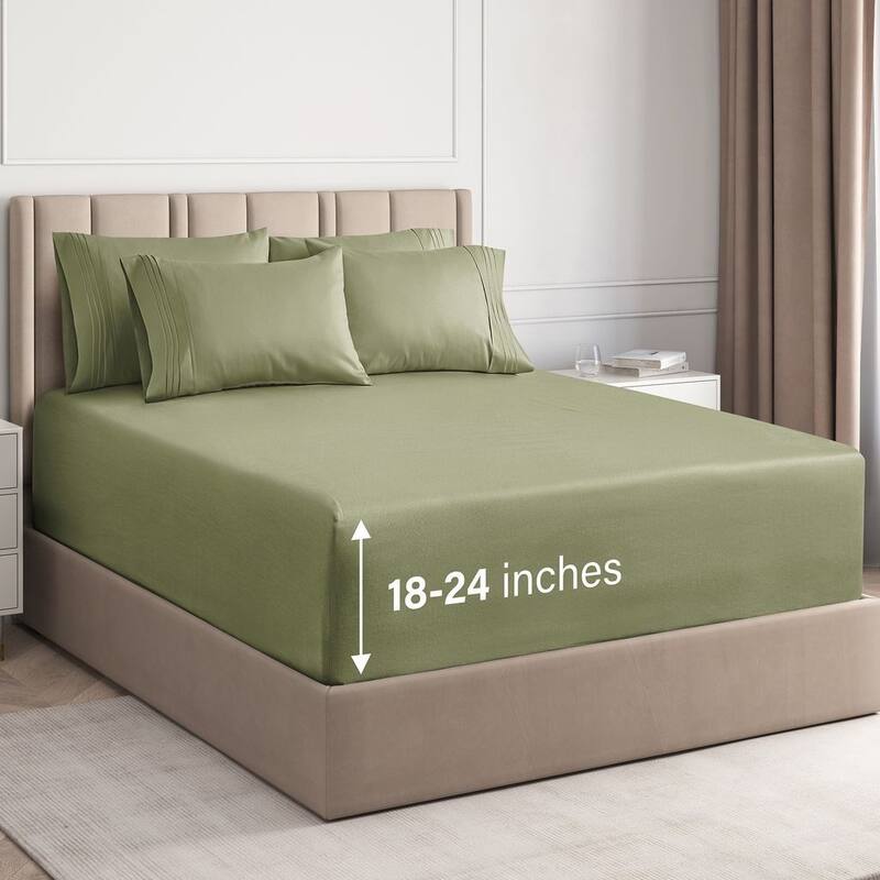 CGK Linens 6 Piece Extra Deep Pocket Microfiber Hotel Luxury Bed Sheets Set - California King - Sage Green