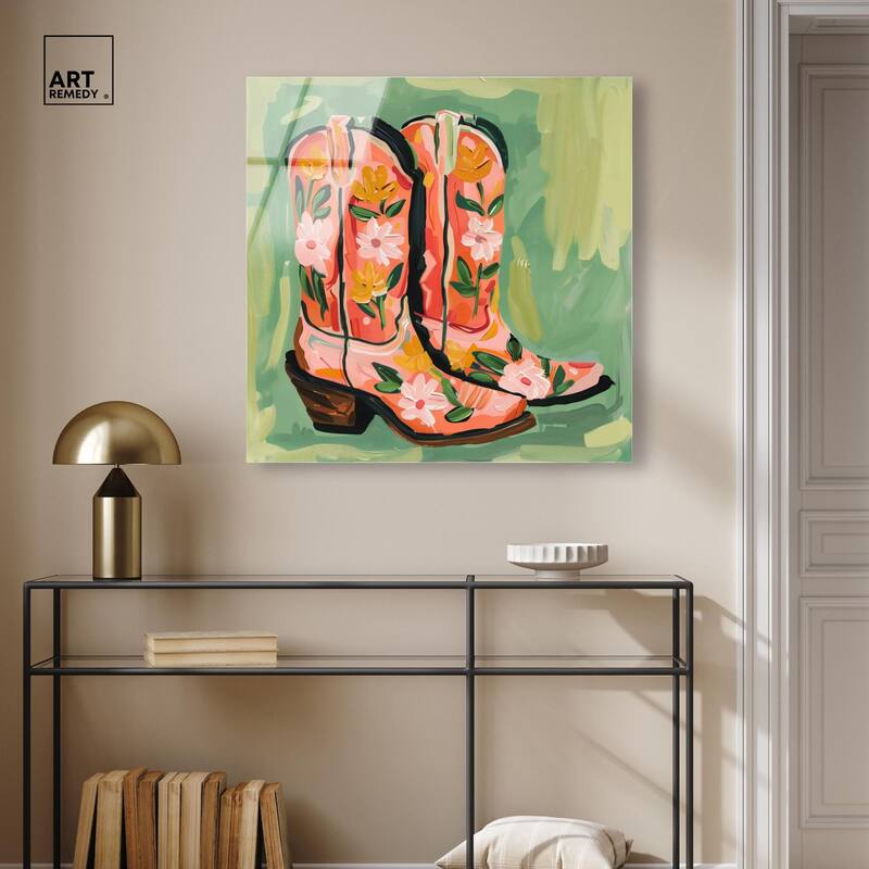 Wildflower Cowboy Boots Acrylic by Art Remedy, Ready to Hang