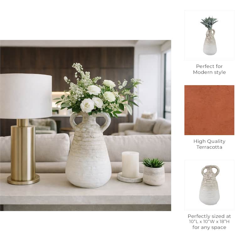 Ceramic Slanted Eared Decorative Vase - Ivory, 18"