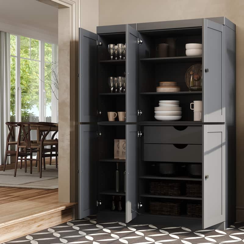 Palace Imports 100% Solid Wood 48.5" Pantry Cabinet with Shaker Doors, 2-Drawers and Adjustable Shelves - Gray