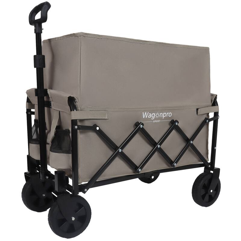 Expandable Dual-Layer Utility Wagon with 100% Extra Space - Grocery Cart for Camping, Shopping, Sports, Gardening, Fishing