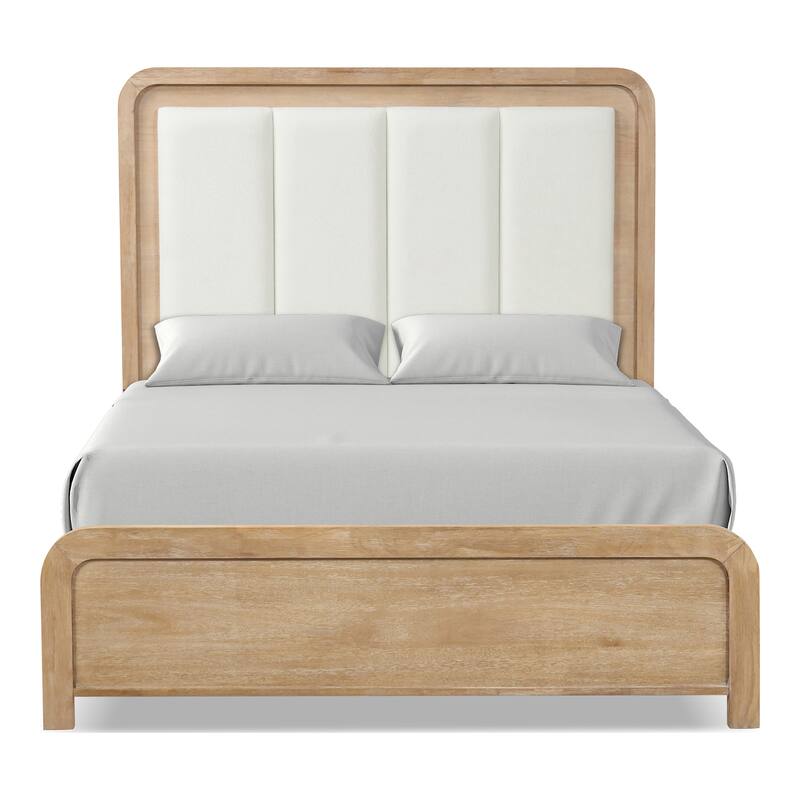 Furniture of America Elowyn 2-Piece Natural Solid Wood Upholstered Channel Panel Bedroom Set