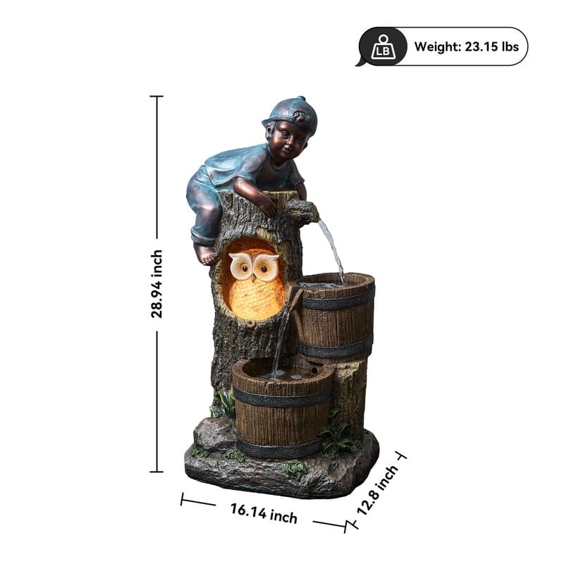Kid and Owl Play 2-Tier Cascading Outdoor Fountain Weather Resistant with Outdoor Decor