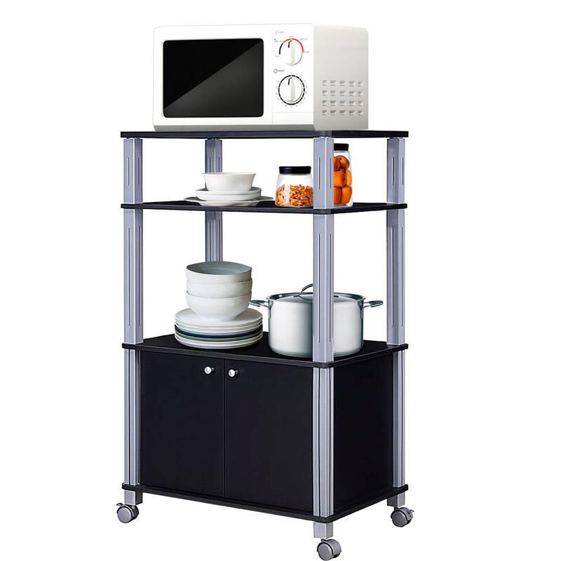 Gymax Bakers Rack Microwave Stand Rolling Storage Cart - See Details - Microwave Cart - Black