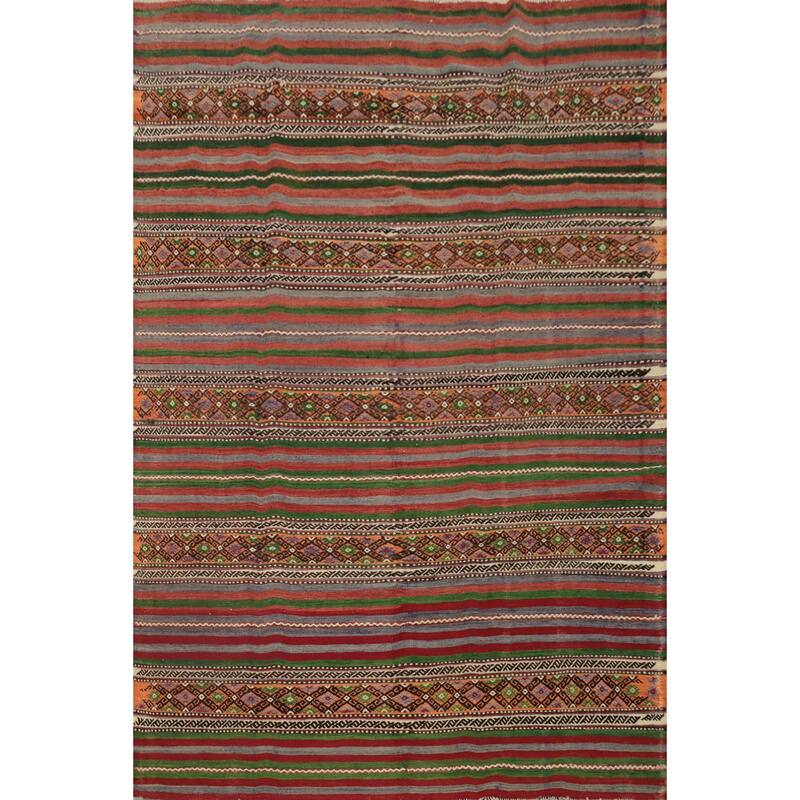 Hand Woven Oriental 100% Wool Carpet Southwestern Tribal Multi-Colored Kilim Area Rug - 7' 10'' X 5' 10''