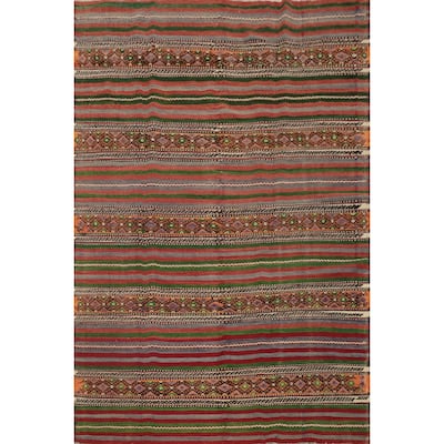 Hand Woven Oriental 100% Wool Carpet Southwestern Tribal Multi-Colored Kilim Area Rug - 7' 10'' X 5' 10''