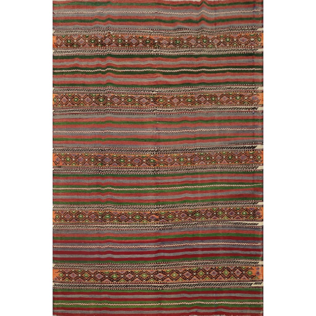 Hand Woven Oriental 100% Wool Carpet Southwestern Tribal Multi-Colored Kilim Area Rug - 7' 10'' X 5' 10''