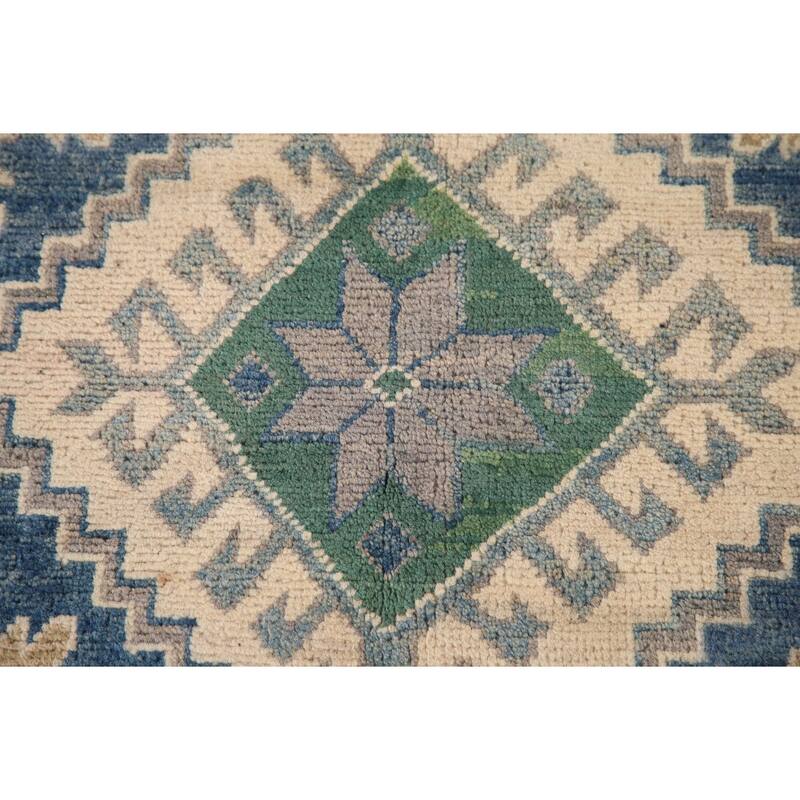Gray Geometric Kazak Oriental Rug Living Room Handmade Wool Carpet - 9'10"x 13'1"