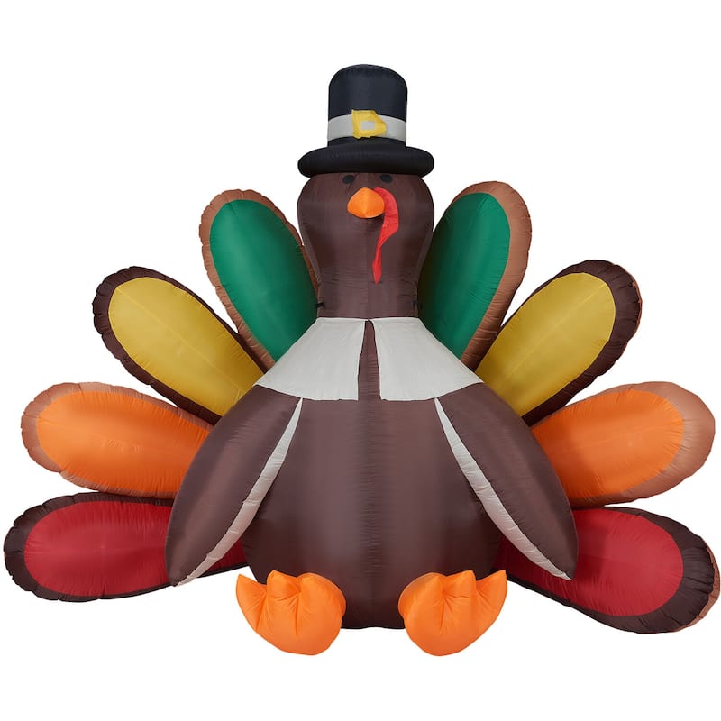 Fraser Hill Farm 8-Ft. Wide Turkey Inflatable with Lights Thanksgiving Decor - 8 Foot