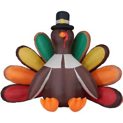 Fraser Hill Farm 8-Ft. Wide Turkey Inflatable with Lights Thanksgiving Decor - 8 Foot