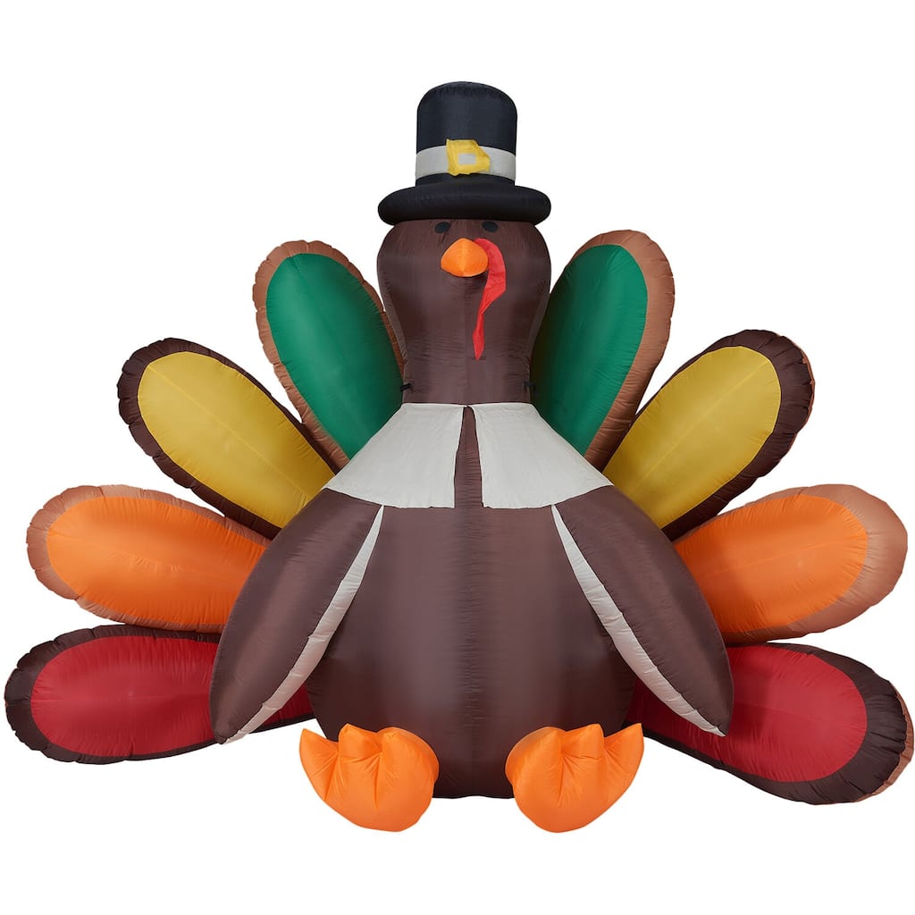 Fraser Hill Farm 8-Ft. Wide Turkey Inflatable with Lights Thanksgiving Decor - 8 Foot