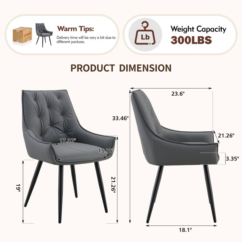 Set of 4 Side Chair Dark Gray Dining Chair Kitchen Chair Simple Leather Chair Flat Back Upholstered Chair