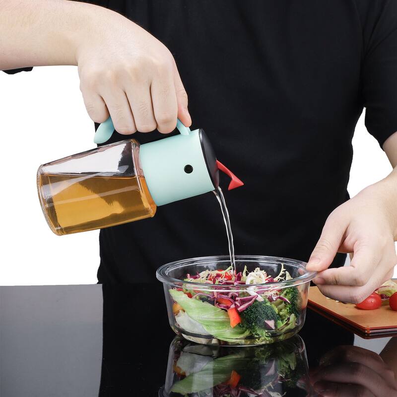 Olive Oil Dispenser Bottle, Auto Lid Pour Drip-Free Spout, Bird Look - Blue - 320ML