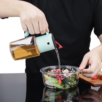 Olive Oil Dispenser Bottle, Auto Lid Pour Drip-Free Spout, Bird Look - Blue - 320ML