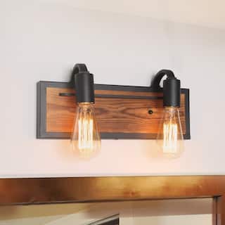Carbon Loft Astrid 2-light Rustic Wall Lighting Wall Lamps Wood Wall Sconces - W14"* H 5.9"* E 4.3"