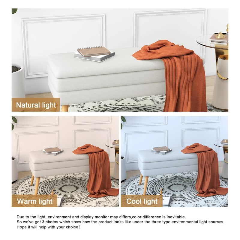 Upholstered Storage Ottoman Bench with Wood Legs