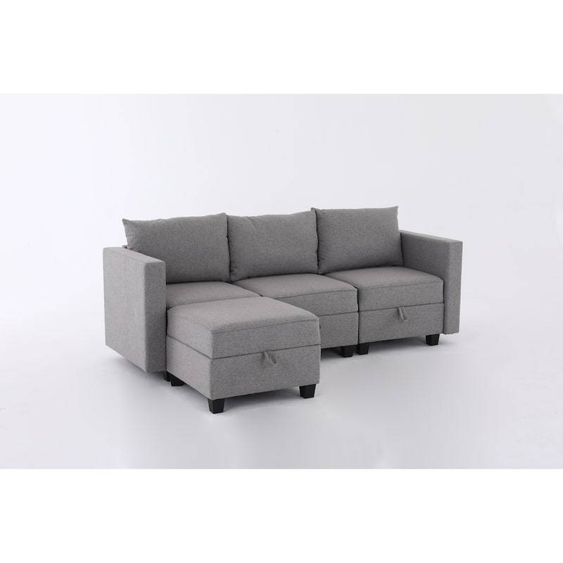 Small Sectional Sofa Modular L Shaped Couch 3 Seater Sectional Couch Convertible Chaise Ottoman with Dark Grey