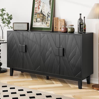 Sideboard Buffet Cabinet with 4 Doors, Storage Cabinet with Adjustable Shelves, Console Table with Solid Wood Legs