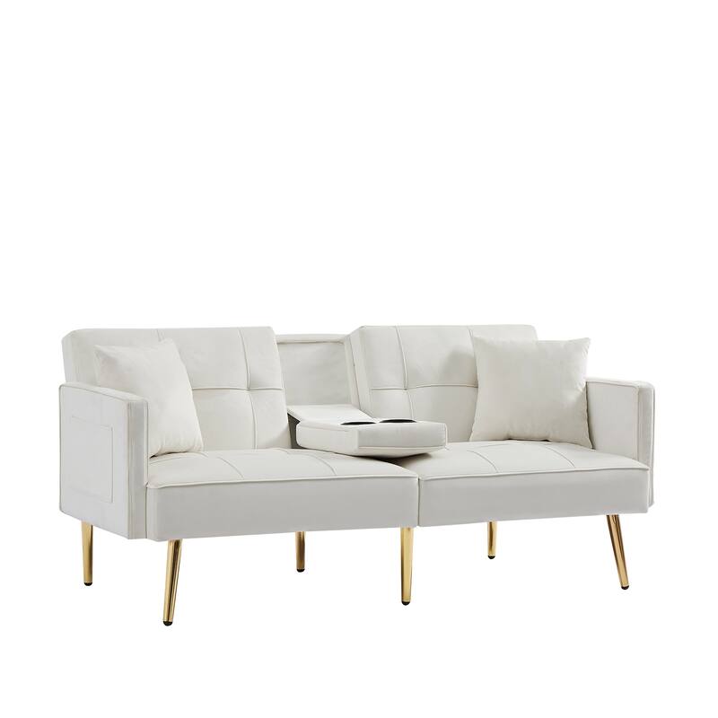 Velvet Futon Sofa Bed with Gold Metal Legs for Living Room, Entryway, Hallway, Office