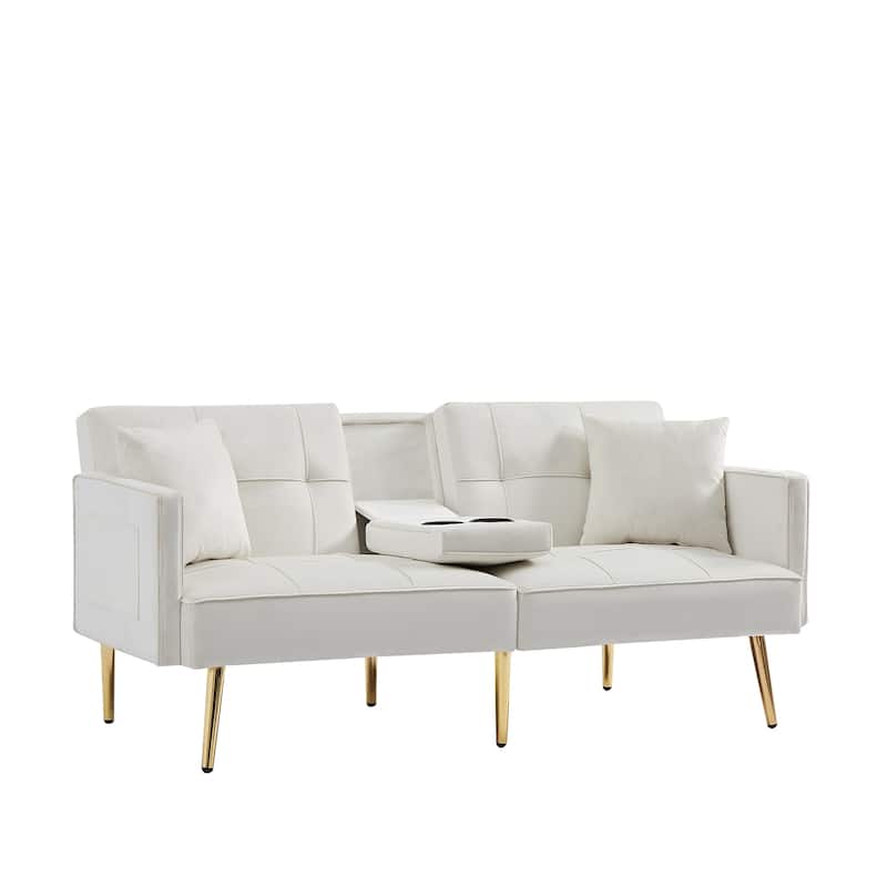 Velvet Futon Sofa Bed with Gold Metal Legs