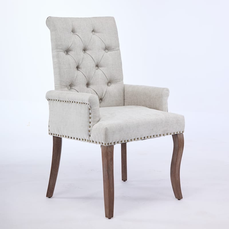 GDF Studio- Chenille Upholstered Dining Chair with Tufted Back & Curved Wood Legs, Single Pack