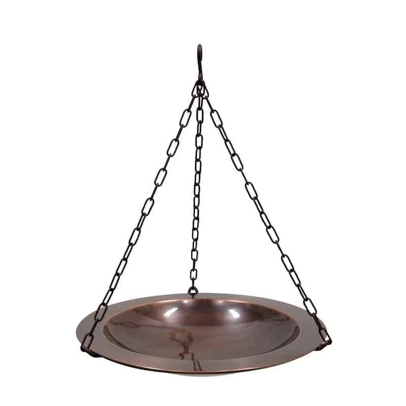 Achla Designs 18"Dia. Round Antique Finished Classic Copper Hanging Birdbath w/Roman Bronze Wrought Iron Hanger