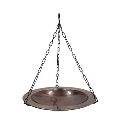 Achla Designs 18"Dia. Round Antique Finished Classic Copper Hanging Birdbath w/Roman Bronze Wrought Iron Hanger